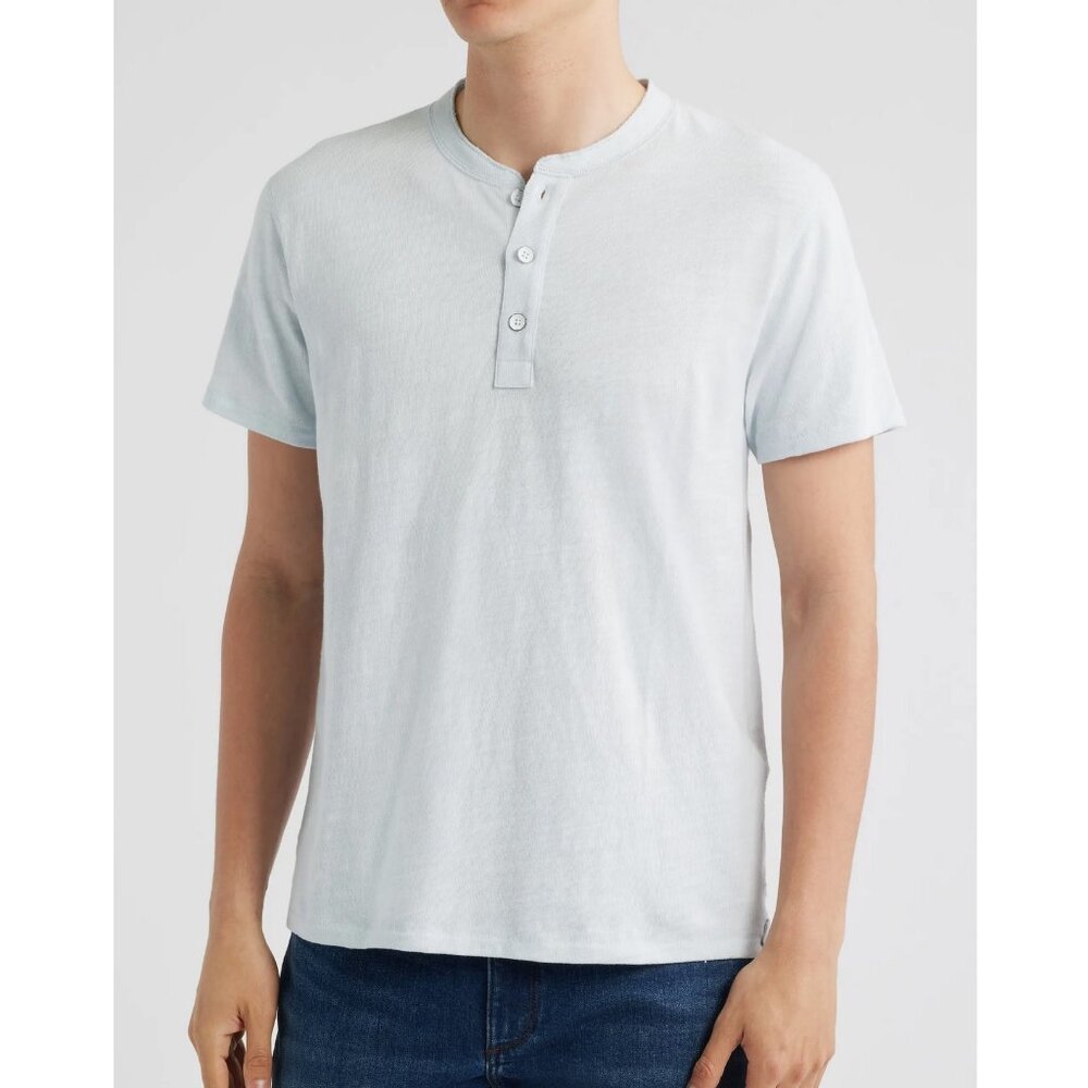 rag & bone Men's Classic SS Flame Henley Tee Slub Cotton Casual Shirt Artic Blue